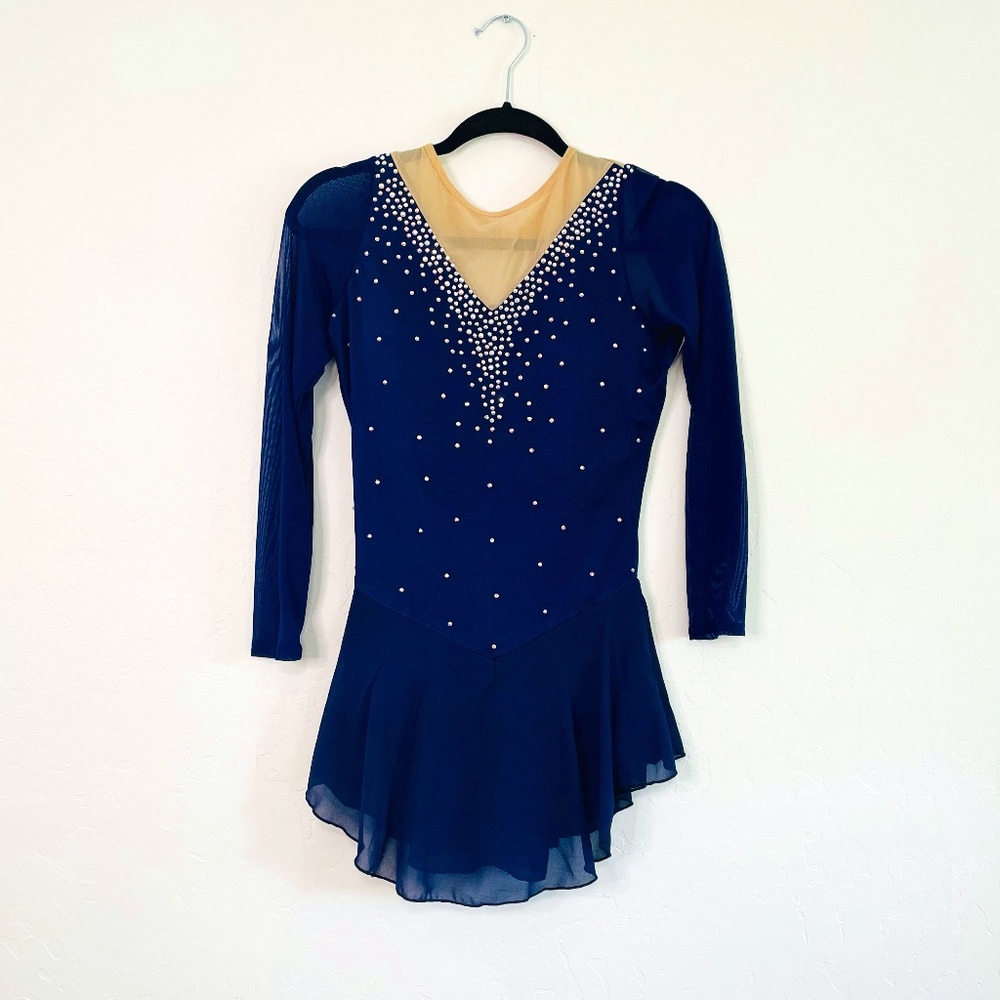 Navy Figure Skating Leotard with Iridescent Gems
